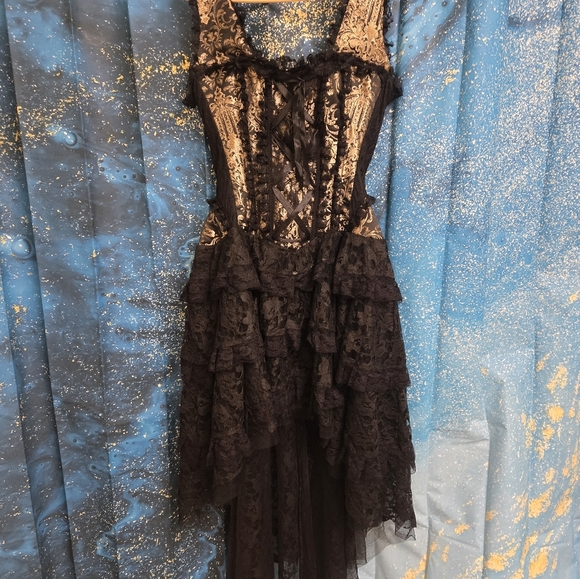 Burleska Womens Ophelite Steampunk Corset Dress-Gold King Barcade - Picture 1 of 6